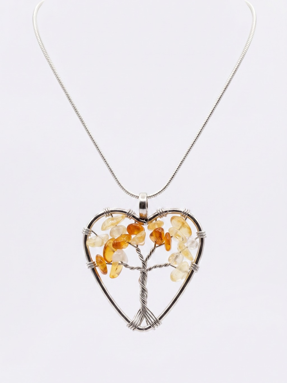 Citrine Crystal Tree of Life Silver 30” Necklace